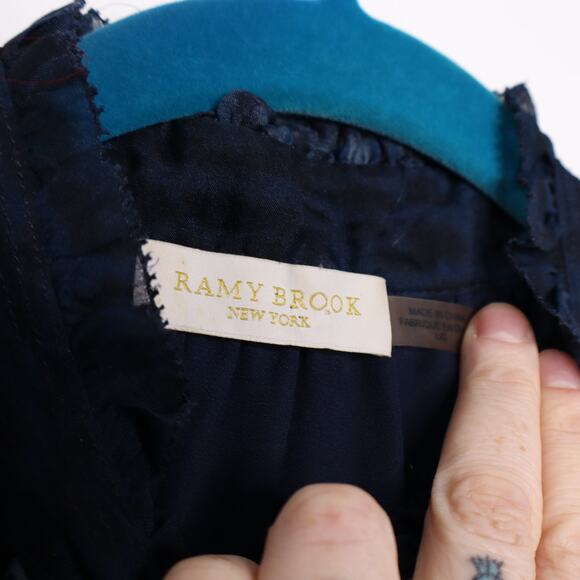 RAMY BROOK Allymay Sleeveless Silk Top Leopard Animal Print Navy Blue Women's L - Picture 13 of 15